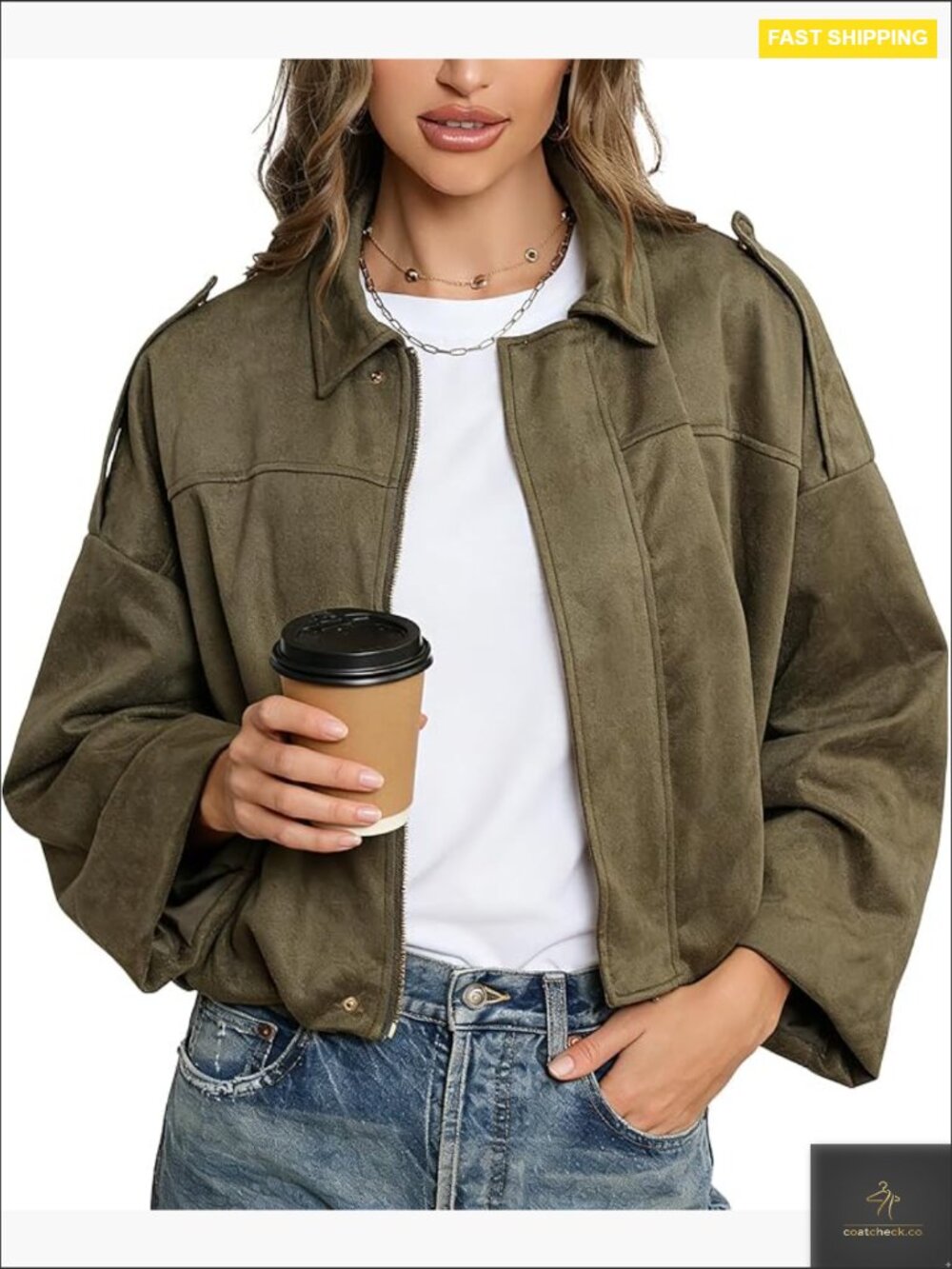 Faux Suede Bomber Jacket Oversized Batwing Sleeves Streetwear Pilot Coat